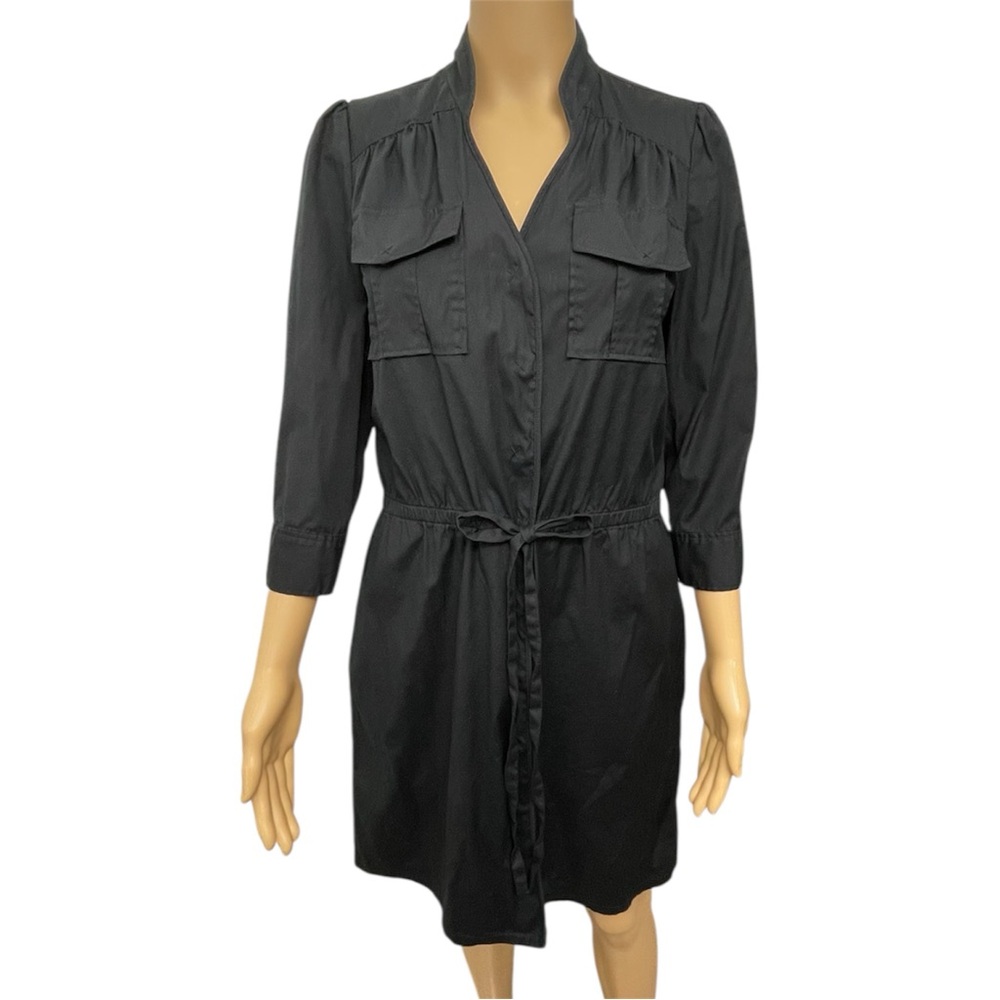 LOFT Classic Black Utility Shirt Dress 3/4 Sleeves Button Down Women’s size 4